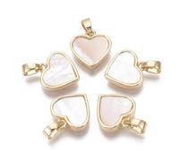 Gelirda Lot de 20 breloques en laiton en forme de cœur en forme de coquillage d'eau douce pour fabrication de boucles d'oreilles, colliers et bijoux