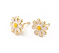 Gelirda Lot de 5 paires de boucles d'oreilles à tige en forme de marguerite émaillée en laiton pour bijoux, cadeau d'anniversaire, fête de mariage