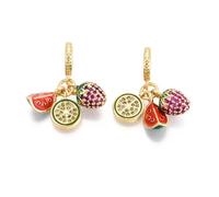 Gelirda Lot de 5 pendentifs européens en laiton et oxyde de zirconium sur le thème des fruits en émail fraise, pastèque, citron à grand trou pour la fabrication de bijoux et