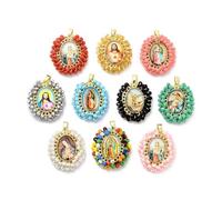 Gelirda Lot de 5 pendentifs religieux colorés en perles de verre ovales avec breloques Vierge Mary pour fabrication de bijoux, boucles d'oreilles, bracelets, colliers