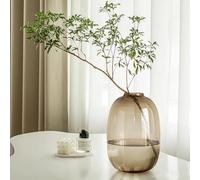 GeLive Vase Rond en Verre Marron Transparent pour Centre de Table, Branche à Longue Tige, Plante Artificielle fraîche, Bouteille de Plantes artificielles, décoration d'intérieur Moderne (Marron)