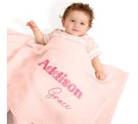 GELLEDI Doux Tricot épais Personnalisable Neuf Decke - 40x30 Pouces à la Main - Bestickt, benutzerdefinierte Name Baby-Decke pour Jungen & Mädchen, Premium-Strickstoff (Hellrosa)