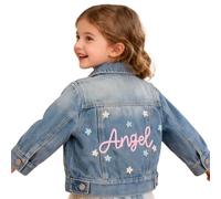 GELLEDI Toddler Unisex Denim Jacket - Handmade Soft Cotton Fabric, Custom Crocheted Name, Fall & Spring Outerwear for Kids (9 mois)