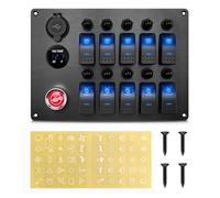 Geloo 10 Gang Panneau de Commutation, Étanche IP65 Panneau de Interrupteur à Bascule 12 V/24 V avec Disjoncteur LED et Bouton du Haut-parleur pour Voitures, Bateaux, Camping-cars, Camions