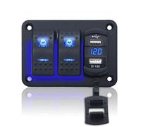 Geloo 2 Gang Panneau de Commutateur à Bascule étanche 12V/24V Marine Interrupteur avec 4,8A Dual-USB LED Voltmètre Interrupteur à Bascule pour Voiture Bateau Camion Camping-car