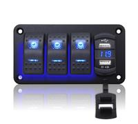 Geloo 3 Gang Panneau de Commutateur à Bascule étanche 12V/24V Marine Interrupteur avec 4,8A Dual-USB LED Voltmètre Interrupteur à Bascule pour Voiture Bateau Camion Camping-car