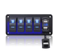Geloo 4 Gang Panneau de Commutateur à Bascule étanche 12V/24V Marine Interrupteur avec 4,8A Dual-USB LED Voltmètre Interrupteur à Bascule pour Voiture Bateau Camion Camping-car