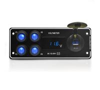 Geloo Panneau d'interrupteur 12 V 24 V avec chargeur rapide USB QC3.0 PD Type C et voltmètre numérique LED pour voiture, bateau, caravane, camion