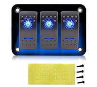 Geloo Panneau d'interrupteur à Bascule 3Gang Universel 12V 24 V en Aluminium 5 Broches LED Rétroéclairé pour Bateau, Voiture, Camping-car, Marine (Bleu)