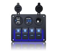 Geloo Panneau d'interrupteur étanche 4 vitesses avec prise USB 3,1 A - Prise allume-cigare - Voltmètre pour camion, bateau, voiture, camping-car