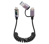 GELRHONR Câble Spiralé USB A vers USB C avec écran LED,cordon de charge USBC rétractable à charge rapide 66 W à 90 degrés pour téléphones, tablettes, banque d'alimentation et plus