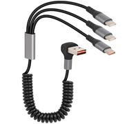 GELRHONR Câble USB-C Spirale 3 en 1 66W,90 degrés USB-A vers Type-C Portable Voiture Téléphone Multi Câble 4A Charge Rapide Compatible MacBook Durable