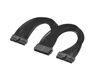 GELRHONR Double Alimentation PC 24 broches ATX câble adaptateur de carte mère, 24 broches (20 + 4) pour ATX câble d'extension de carte mère PSU femelle à mâle Y Splitter-1Ft