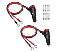 GELRHONR Lot de 2 câbles d'extension mâles 12 V pour prise allume-cigare vers bornes à œillets 6 mm, allume-cigare vers terminal torique avec interrupteur 0,6 m