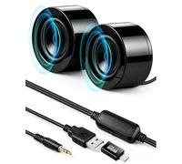 GELRHONR Mini haut-parleur pour PC, mini haut-parleur d'ordinateur alimenté par USB et prise jack 3,5 mm, autocollant, compatible avec Raspberry Pi, MP3, PC de bureau (1,2 m)