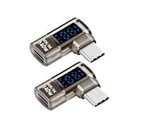 GELRHONR PD 140W Adaptateur USB C Power Meter, Right Angle 40Gbps / 8K USB C mâle à Femelle avec Affichage numérique LED, pour PC, Ordinateurs Portables, tablettes, Banque d'alimentati (2Pack)