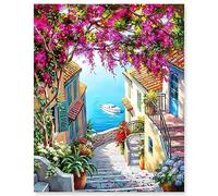 gelrovaled Peinture par Numéros pour Adulte, DIY Peinture Acrylique pour Adultes Enfants débutants Facile sur Toile 40×50 cm avec peintures et pinceaux, Flower Town(sans Cadre)