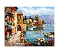 gelrovaled Peinture par Numéros pour Adulte, DIY Peinture Acrylique pour Adultes Enfants débutants Facile sur Toile 40×50 cm avec peintures et pinceaux, Lake Sea Town(sans Cadre)