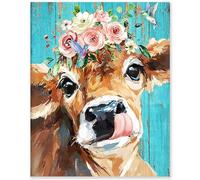 gelrovaled Peinture par Numéros pour Adulte, DIY Peinture Acrylique pour Adultes Enfants débutants Facile sur Toile 40×50 cm avec peintures et pinceaux, Flowers Cattle(sans Cadre)