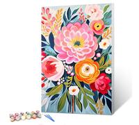 gelrovaled Peinture par Numéros pour Adulte, Peinture Acrylique pour Adultes Enfants débutants Facile sur Toile 20×30 cm avec peintures et pinceaux, flower 03(Avec cadre)