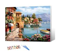 gelrovaled Peinture par Numéros pour Adulte, Peinture Acrylique pour Adultes Enfants débutants Facile sur Toile 30×40 cm avec peintures et pinceaux, Lake Sea Town(Avec cadre)