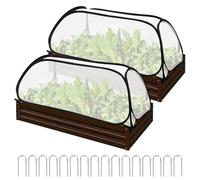 GeluEla Lot de 2 housses de lit surélevée pour plantes avec 16 piquets, housse de protection des plantes, porte avec fermeture éclair, pliable, protection contre le gel, blanc