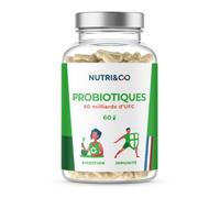 NUTRI & CO Probiotique Flore Intestinale - 60 Milliards UFC/jour - 8 Souches Dont 3 Cliniquement Étudiées - 60 Gélules Gastro-Résistantes aux Enzymes Digestives - Conditionné en France