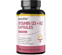 Gélules de vitamine D3 et K2, 60 unités (5000 UI D3 + 100 mcg K2 (MK-7)) pour l'absorption du calcium, le soutien immunitaire et de l'humeur, la santé des os, des dents et du cœur, faciles à avaler