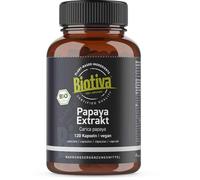 Gélules d'extrait de papaye bio fortement dosées - 120 Gélules - Activité protéolytique - Extrait de plante - Conditionné et contrôlé en Allemagne - Biotiva