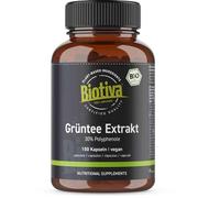 Gélules d'extrait de thé vert bio 150 pièces - 30% Polyphénols - végétalien, sans gluten ni lactose - remplies et contrôlées en Allemagne - Biotiva