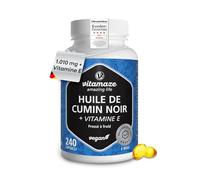 Gélules d'Huile de Nigelle Pressée à Froid 1.010 mg (Nigella sativa) avec Vitamine E, 240 Gélules Véganes pour 4 Mois, Complément Alimentaire, Huile de Nigelle Égyptienne, Fabriqué en Allemagne