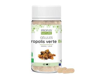 Gélules Végétale Propolis Verte Bio - enveloppe végétale - Dosées à 100mg/gélule - 60 gélules - Sans colorant ni conservateur - Certifiées bio - Agriculture Biologique - PROPOS'NATURE