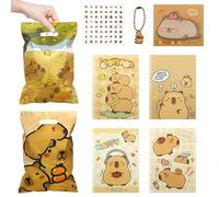 Geluode Capybara Coffret cadeau, 10 sacs cadeaux + 10 porte-clés en résine + 10 blocs-notes + 10 carnets de poche + 10 feuilles d'autocollants, papeterie kawaii mignonne et accessoires pour les