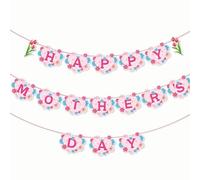Geluode Décorations florales de fête des mères, bannière « Happy Mother's Day » avec lettres roses, guirlande de fanions en forme de cœur avec fleurs de tulipe pour maman pour la fête des mères