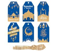 Geluode Étiquettes cadeaux Ramadan Mubarak, étiquettes Eid Mubarak avec ficelle 60 pièces, étiquettes cadeaux Ramadan Kareem en or bleu, étiquettes à suspendre, ornements pour la décoration de fête m