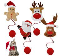 Geluode Lot de 4 jouets interactifs en peluche pour chat, Objet Chat avec clochette - Père Noël, bonhomme en pain d'épices, élan, chaton - Jouets pour chat d'intérieur