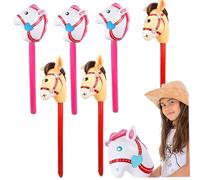 Gelyora 6 pièces Hobby Horse 40 Pouces Mignon bâton de Cheval Gonflable coloré Sauter PVC tête d'équitation bâton Ballon pour Noël Cowboy Cowgirl, Couleur aléatoire, Passe-Temps sur Un