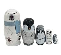 Gelyora Poupées gigognes Russes en Bois, 5 pièces/Ensemble Mignon Matryoshka Ours Polaire Pingouin Hibou poupées, Jouets éducatifs pour Enfants pour Anniversaire, noël, décorations pour la Maison