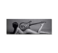 GELYX Sexy Femme avec Guitare Affiches Mur Art Noir et Blanc Peinture Moderne Fille Imprime Toile Art Photos pour Salon Décor 60x180cm Sans Cadre