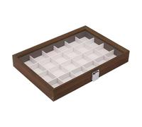 Gem Display Case 24 Grids Dustproof Wooden Organizer with Glass Lid