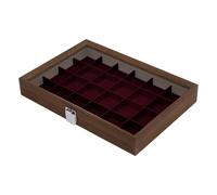 Gem Display Case, 24 Grids Protective, Wooden Organizer with, Glass Lid