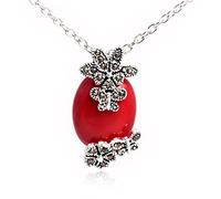 Gem-inside 16x31mm ovale teint perles de corail rouge marcassite tibétain argent pendentif collier chaîne gratuite femmes cadeau