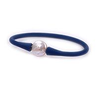 Gem-Inside Bracelet extensible en caoutchouc de silicone et perles de culture d'eau douce Bleu foncé 13 mm