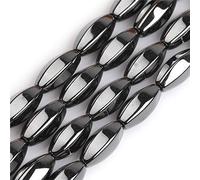 GEM-INSIDE CREATE YOUR OWN FASHION Perles ovales hexagonales en hématite noire naturelle de 8 x 16 mm pour la fabrication de bijoux, bracelets, colliers, travaux manuels, 38,1 cm