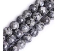 Gem-Inside Lot de 26 perles rondes naturelles en larvikite noire de 14 mm pour la fabrication de bijoux - Fil de 38,1 cm - Pierres semi-précieuses pour loisirs créatifs