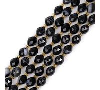 GEM-Inside Lot de 38 perles ovales à facettes en jaspe onyx naturel de qualité AAA pour fabrication de bijoux - Noir - 6 x 8 mm