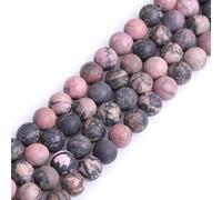 GEM-Inside Perles d'espacement rondes en rhodonite noire givrée mate non polie de 8 mm pour la fabrication de bijoux et les loisirs créatifs - Fil de 38,1 cm de long