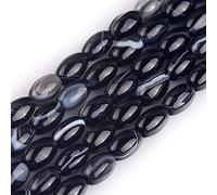 Gem-Inside Perles ovales en agate noire naturelle de riz de 6 x 9 mm pour la fabrication de bijoux - Fil de 38,1 cm