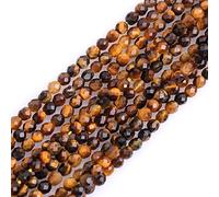 Gem-Inside Perles rondes à facettes semi-précieuses de 2 mm en pierre précieuse naturelle œil de tigre jaune pour fabrication de bijoux, fil de 38,1 cm