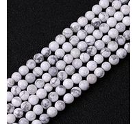 Gem-Inside Perles rondes en howlite blanche naturelle de 4 mm pour fabrication de bijoux - Fil de 38,1 cm